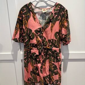 Farm Rio for Anthropologie Tropical Leaf V-Neck Romper